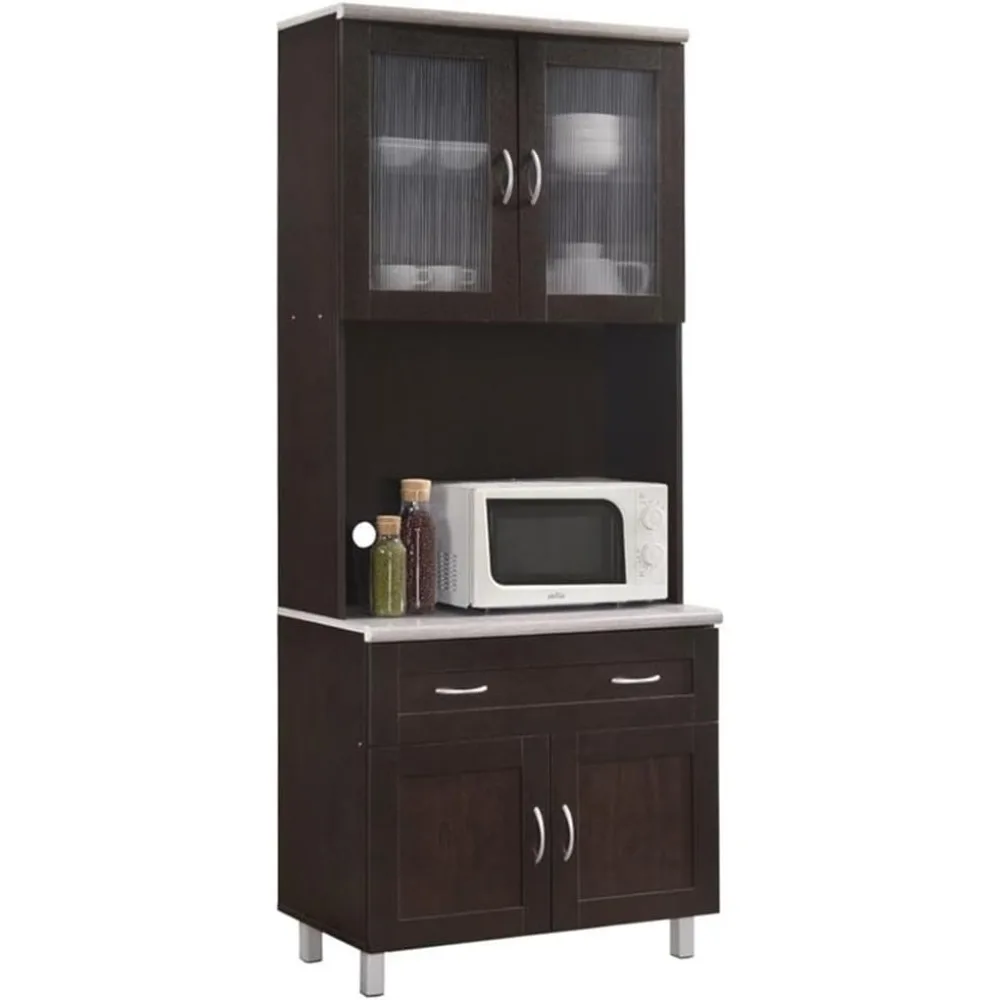 

Chocolate Gray 32-Inch Wide Kitchen Cabinet with Microwave Storage