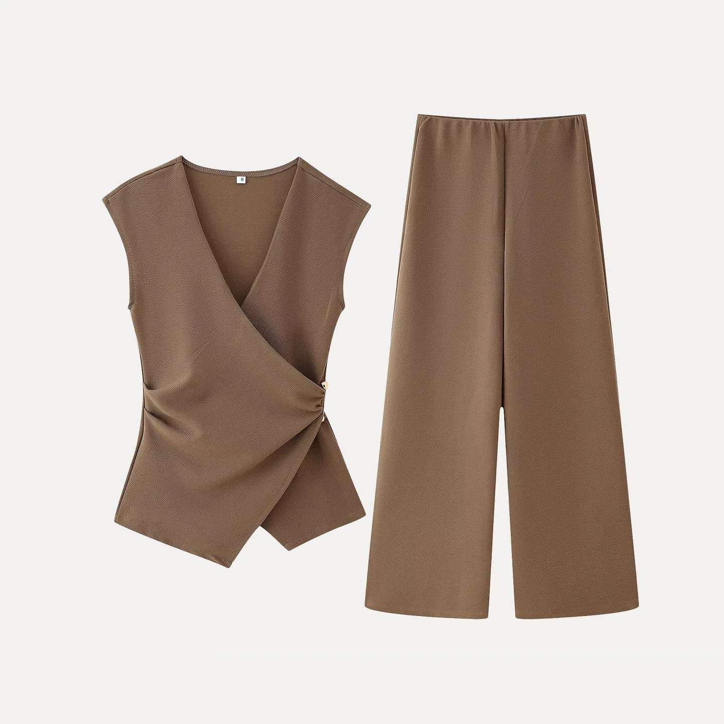 Women's Double-Breasted V-Ne Top And Long Pants Faion Set Summer 2025 Breathable Polyester Blend Comfortable Four-Season ...