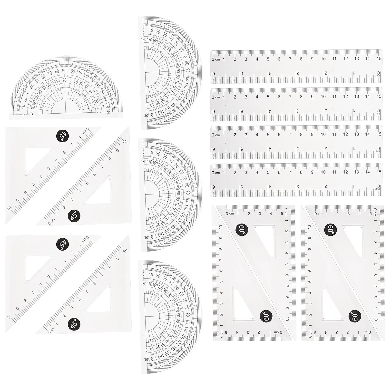 

4 Sets 15cm Transparent Rulers Drawing Protractor Compact Kit Plastic Straight School Supplies Professional