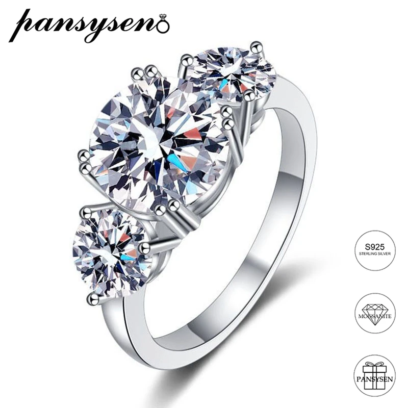 

PANSYSEN 3CT Full Moissanite Rings for Women 100% 925 Sterling Silver Lab Diamond Ring Wedding Band Party Fine Jewelry Wholesale