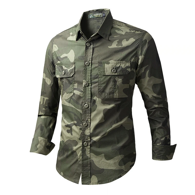Spring Autumn Men's Tactical Cargo Shirts Outdoor Men Long Sleeve Military Camo Shirts Man Cotton Loose Hiking Shirt Clothing
