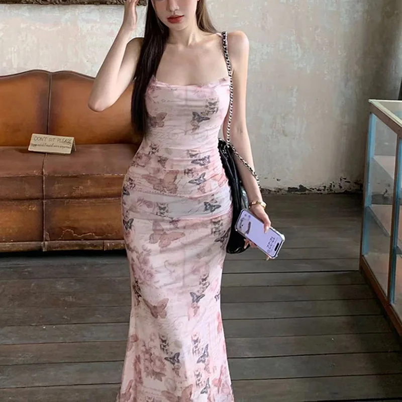 Vestido Sexy con Estampado Floral Pure Desire para Mujer, Vestido Largo con Cintura Ajustada y Lazos en la Espalda, Estilo Re...