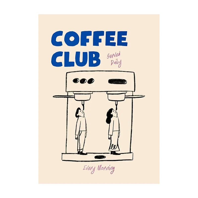 Pôsteres de impressão em tela da série Abstract Funny Coffee Club, impressões de arte de parede minimalistas modernas sem moldura para cozinha, decora