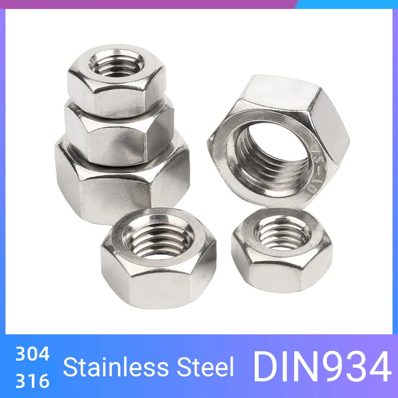 DIN934 316/304 A2-70 Stainless Steel M3 M4 M5 M6 M8 M10 M12 M14 M16 M18 M20 Left Hand Thread Reverse Opposite Hex Hexagon Nut