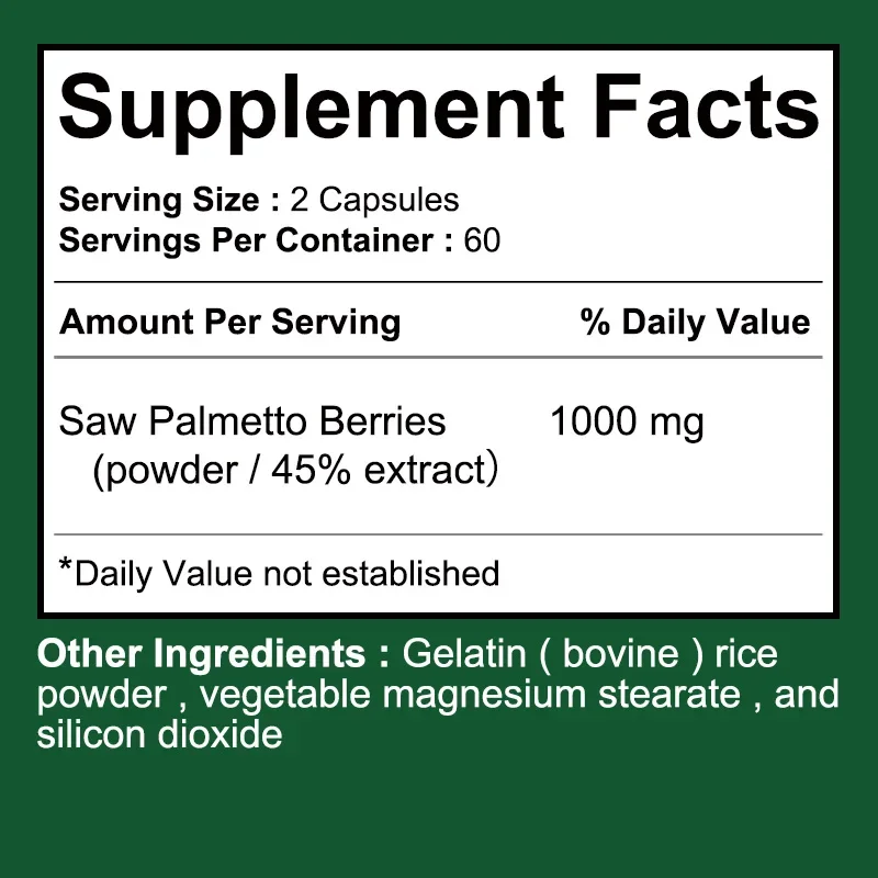 Saw Palmetto Extract 1000 Mg - Men's Prostate Health, Hair Growth Supplement - Image 2