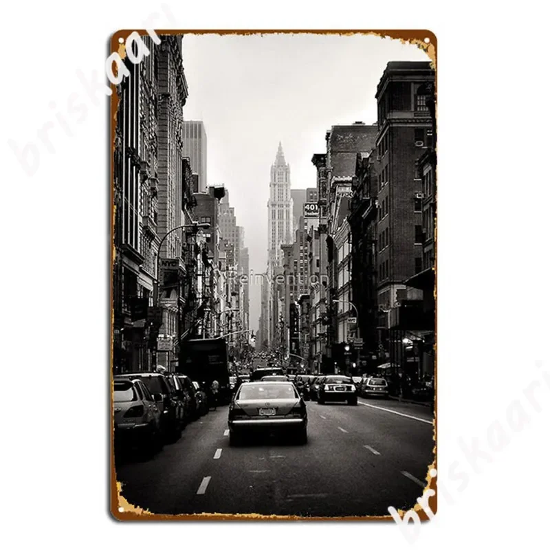 مانهاتن أفينيو باللونين الأبيض والأسود علامات معدنية نادي غرفة المعيشة المنزلي تخصيص جدار ديكور الملصقات المعدنية #1