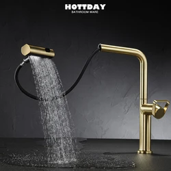 Rubinetti da cucina neri in oro spazzolato Rotazione estraibile Cascata Spruzzatore a flusso Testa Miscelatore per lavello Rubinetto per acqua in nichel spazzolatoAccessori