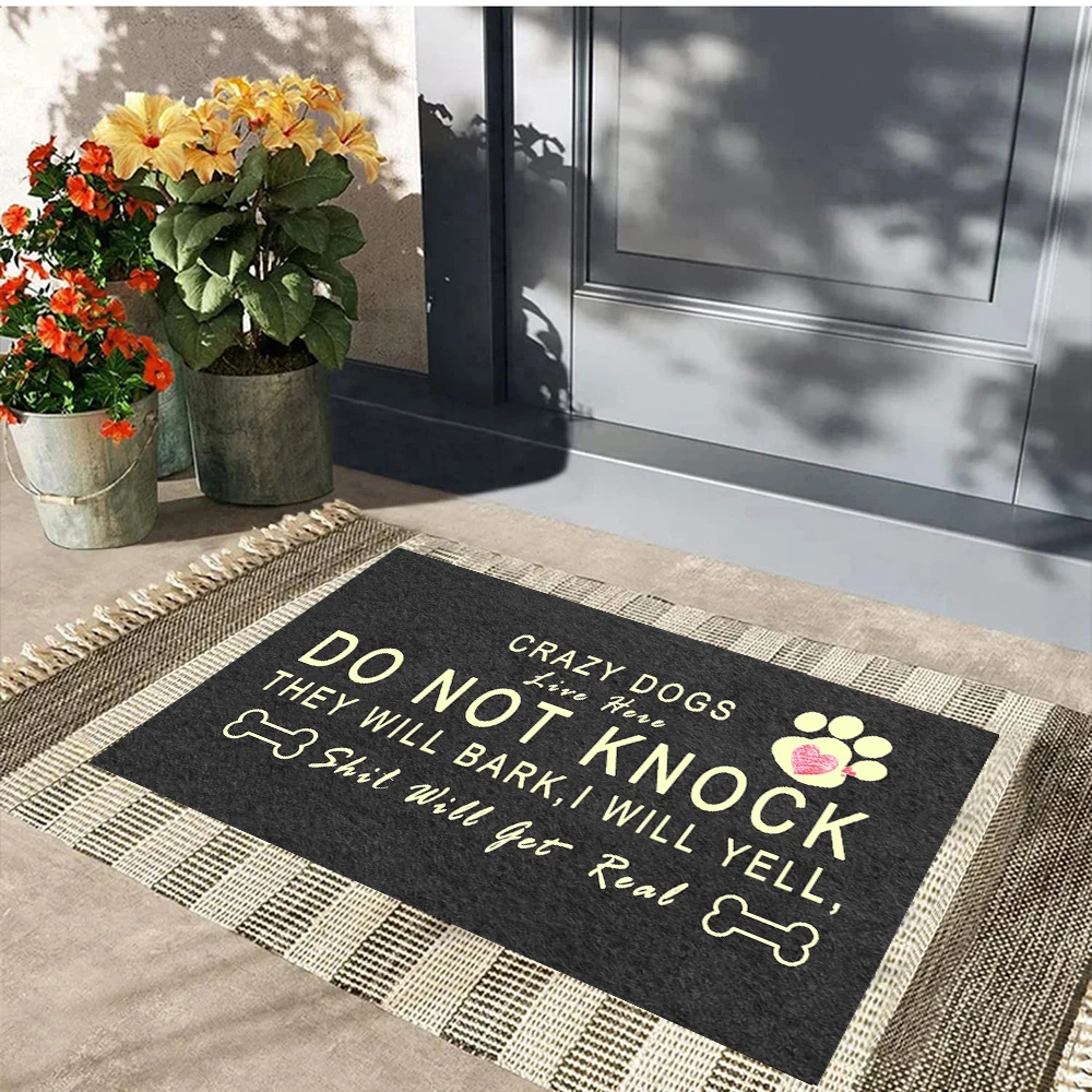 

Doormat Crazy Dogs Live Here Do Not Knock They Will Bark,Anti-slip Rubber Floor Mats,Ins Style Porch Rug,Door Mat Entrance