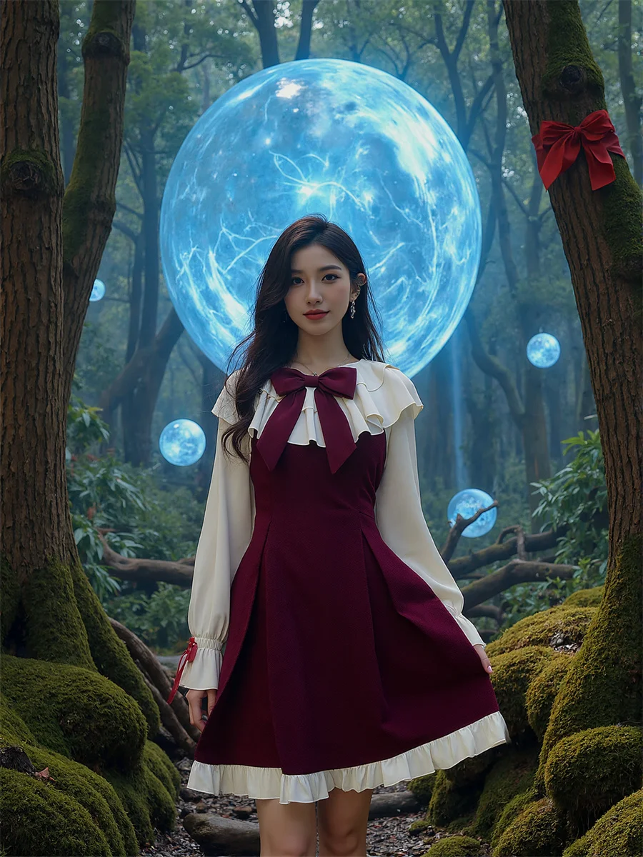 Sukienki damskie z długim rękawem, o regularnym kroju, w stylu preppy, młodzieżowe, sznurowane, abstrakcyjne, akademickie, z regulacją, estetyczne, odmładzające, kolekcja 2025.