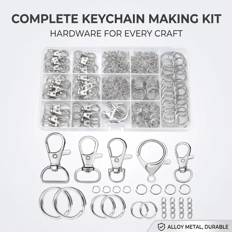 325PCS/Set Keychain Making Kit Jewelry DIY for Key Chain Making Garment Accessories Key Chain Clips Rings Lanyard Hooks