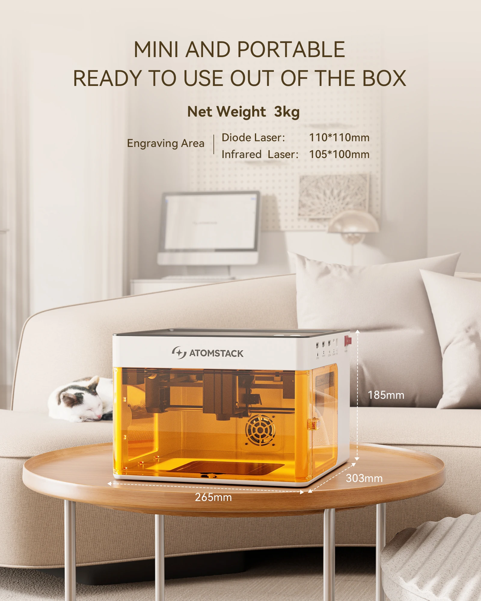 ATOMSTACK P1 Mini Laser Engraving Machine 5W+1W 110×110mm High Precision Engraver Cutter DIY Wood Metal Craft Tool