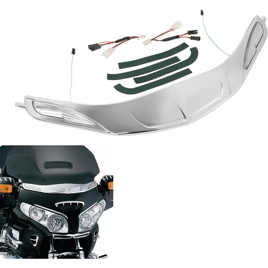 

Chrome Windshield Trim with Integrated Light for Enhanced Visibility and Stylish Appearance Compatible with Honda Goldwing 1800