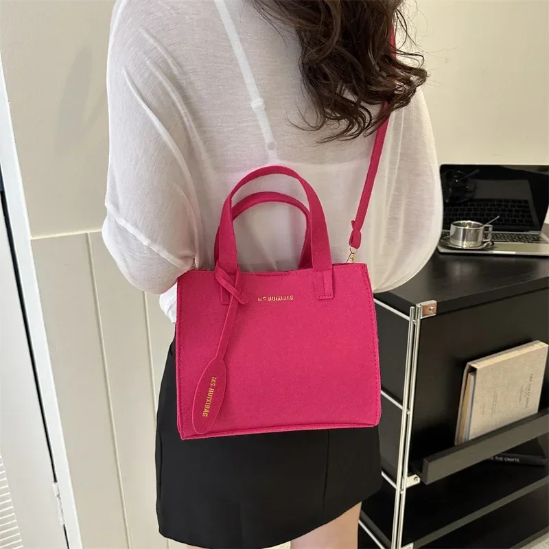 Soft Felt Crossbody Bags for Women 2023 New Solid Color Simple Shoulder Purses Female Brand Designer Trends Handbags Rose