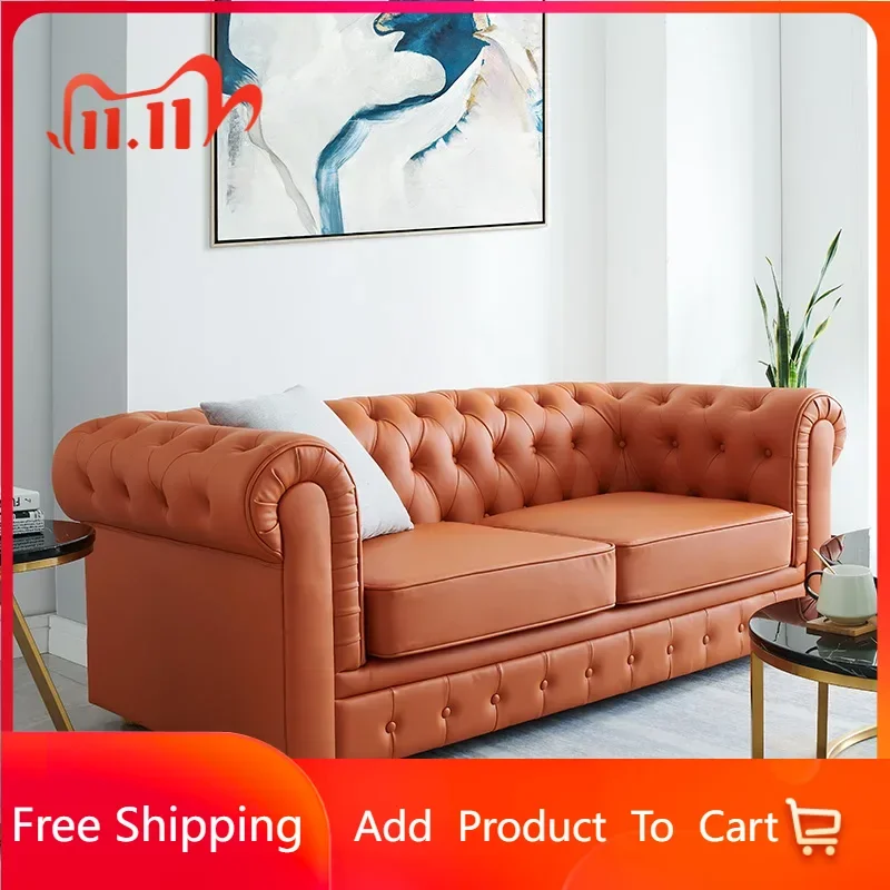 

European Luxury Sofa Double Combination Orange Apartment Sofa High End Sillon Relax Reclinable Para Salon Home Furniture