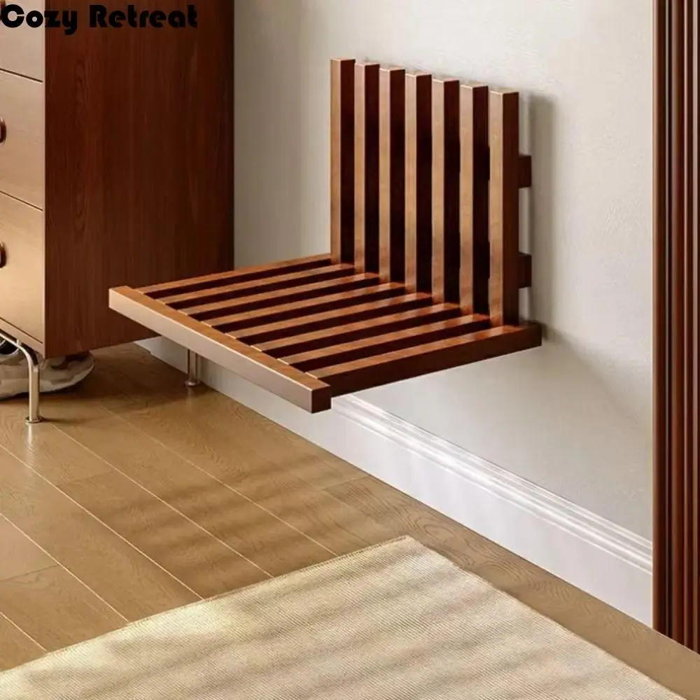 

Solid Wood Folding Shoe Bench Wall Mounted Folding Design Wall Mounted Stool Compact Invisible Folding Stool Hallway