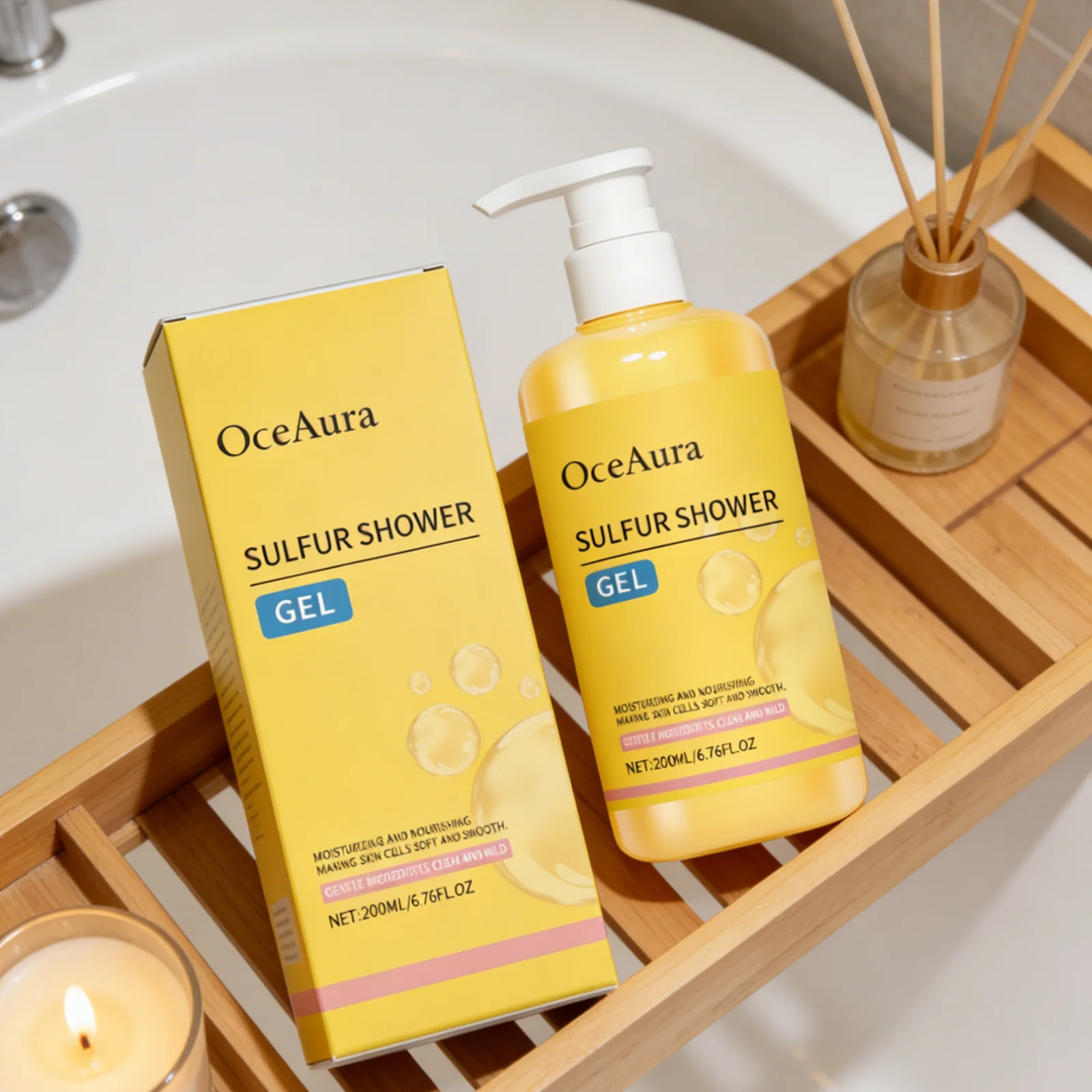 

OceAura Гель для душа с серой: смягчение кожи, освежение, разглаживание, длительное увлажнение, нежное очищение, 200 мл