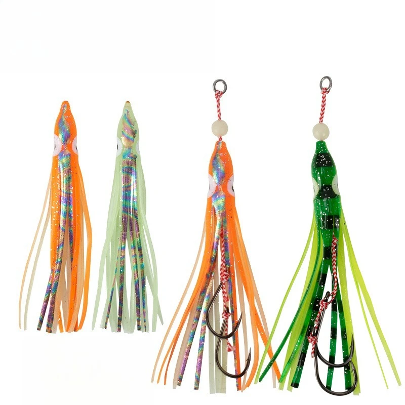 

10pcs Kevlar 13#11# soft fishing lure Assist hook Tinsel line Luminous Octopus Fishing String Hook Bait Double Hooks pesca lures