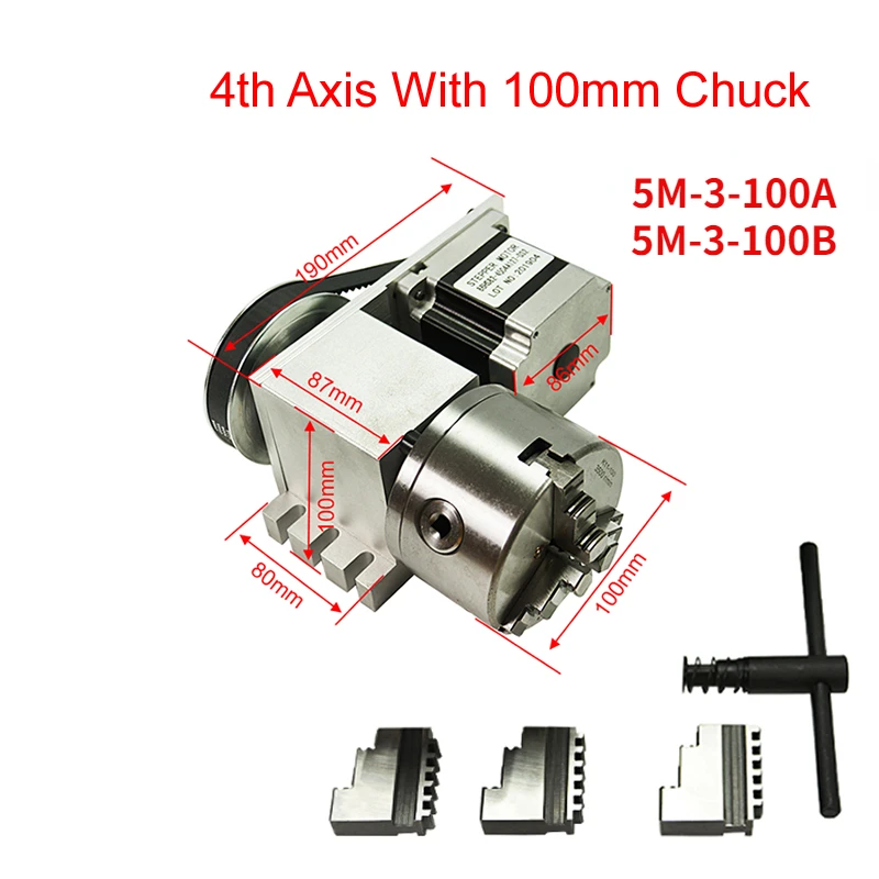 

4th-Axis Rotary Axis with 100MM Chuck 86 Motor 3Jaw 4 Jaws for Miiling Machine