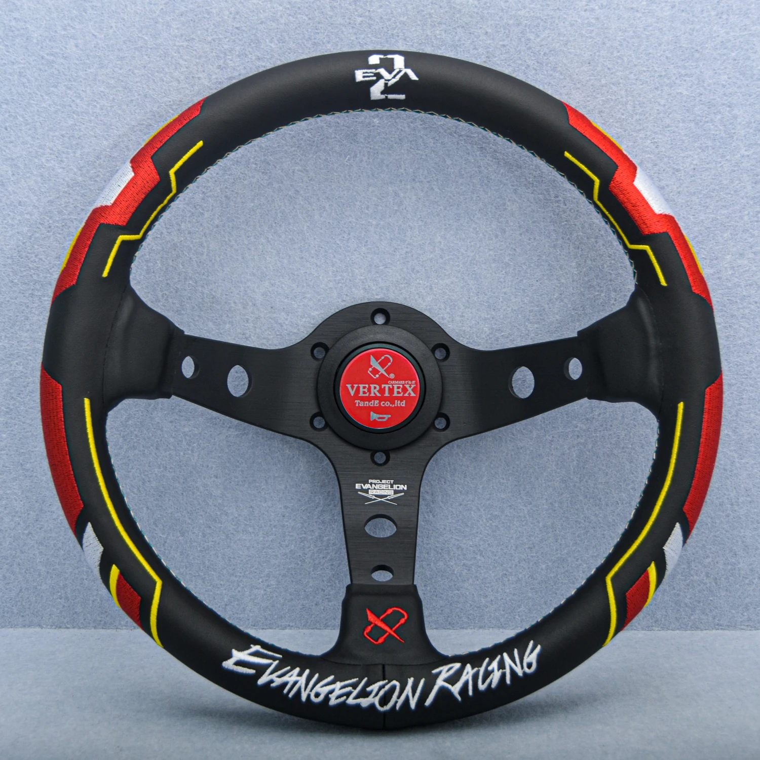 13Inch JDM Vertex x Evangelion Leather EVA Sport Steering Wheel Deep Corn Game Drift Steering Wheel for Universal