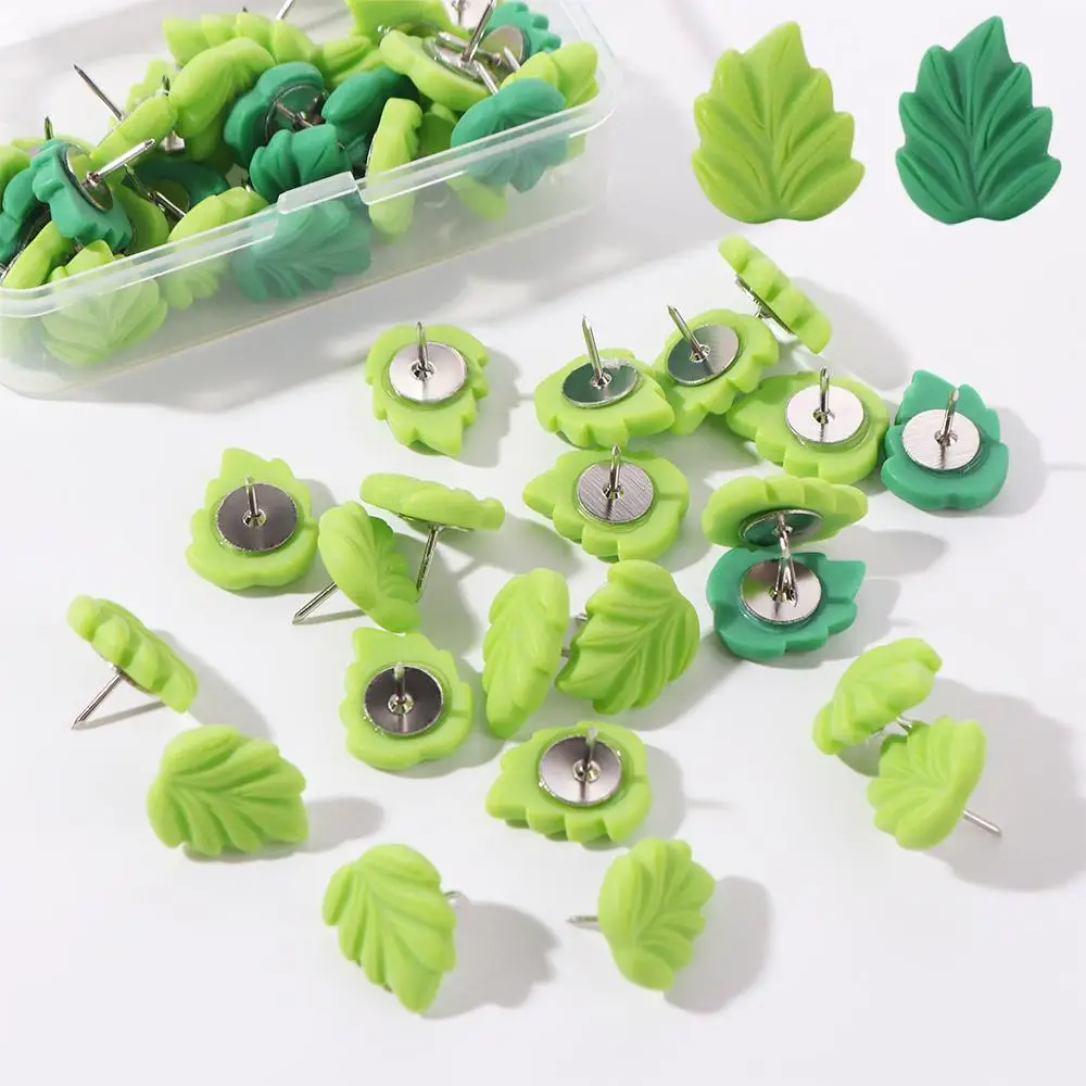 

50pcs Green Leaves Shape Plastic Push Pins Plastic Colored Colored Push Pins Cute Metal Decorative Studs Office Binding Supplies