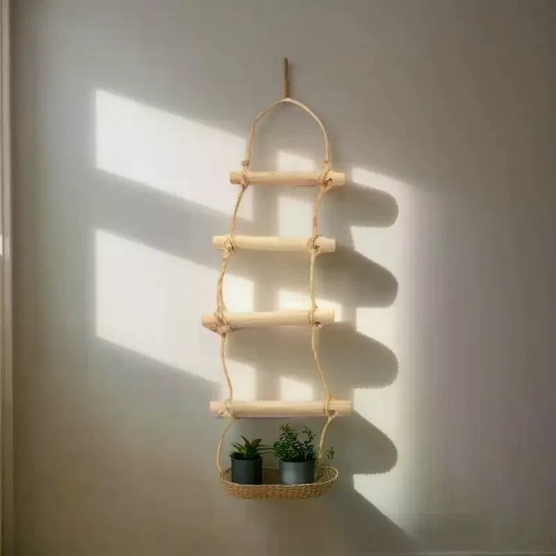 Hangende ladder poppenhuisspeelgoed in miniatuur, 1 stuks houten henneptouw huisdier- en tuinscène modelaccessoire