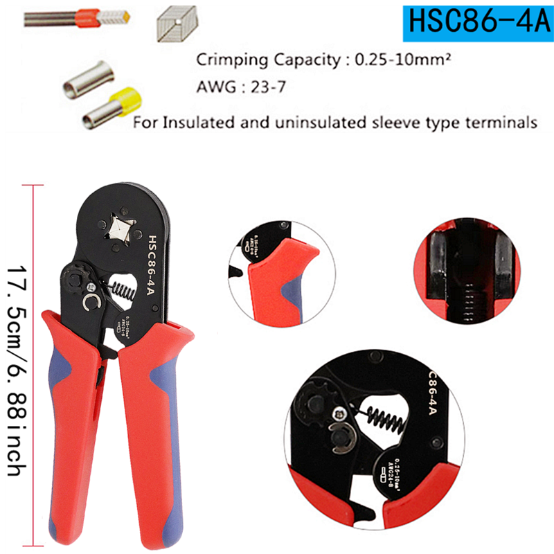  Boxed VE Tubular Crimp Terminals,Cable Electrical Connector,Insulated Wire Connectors,Tube Type Terminal Crimping Pliers HSC86-4 