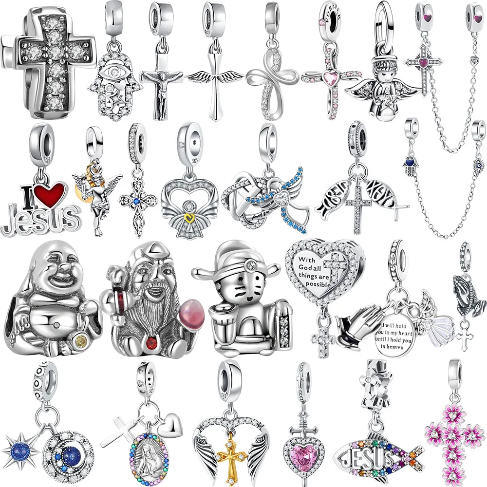 2025 Jesús creencia religiosa Biblia Cruz cuelga cuenta compatible con dijes de plata esterlina originales pulsera collar llavero joyería Diy