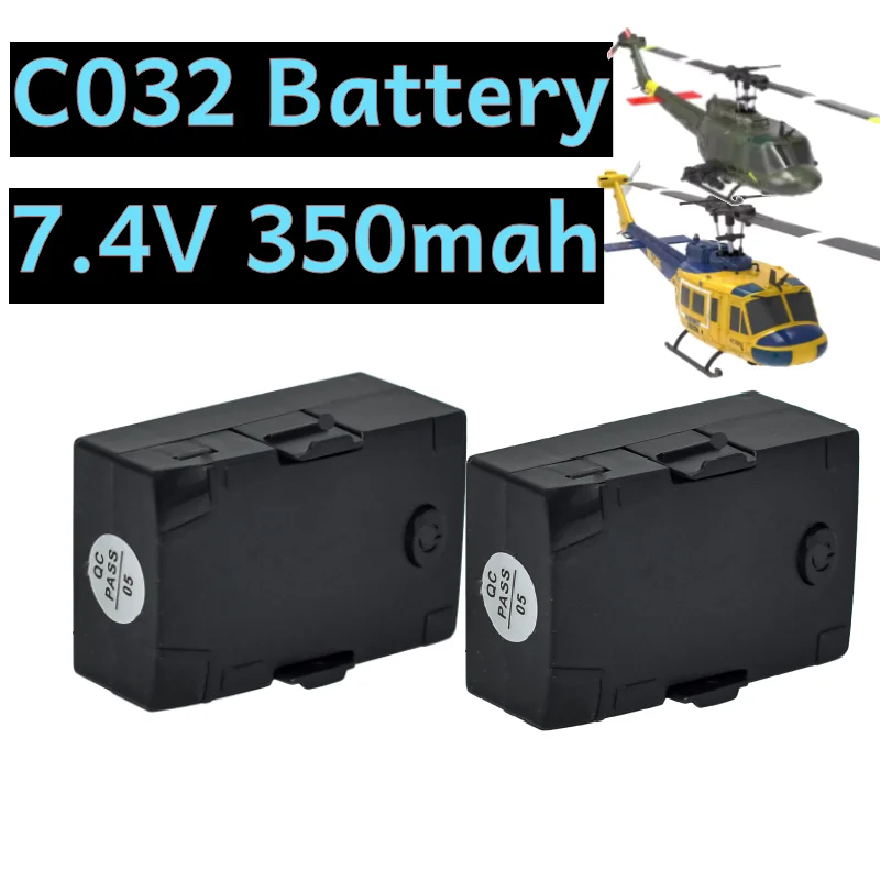 2PCS C032 Battery 7.4V 350mAh Rechargeable Lithium‑ion Battery For RC ERA C032 UH‑1 Huey Simulation RC Helicopter Spare