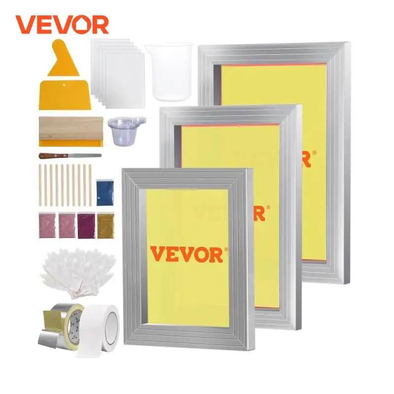 VEVOR Screen Printing Kit 2/3 Pieces Aluminum Silk Screen Printing Frames 110 Count Mesh 5 Glitters and Screen Printing