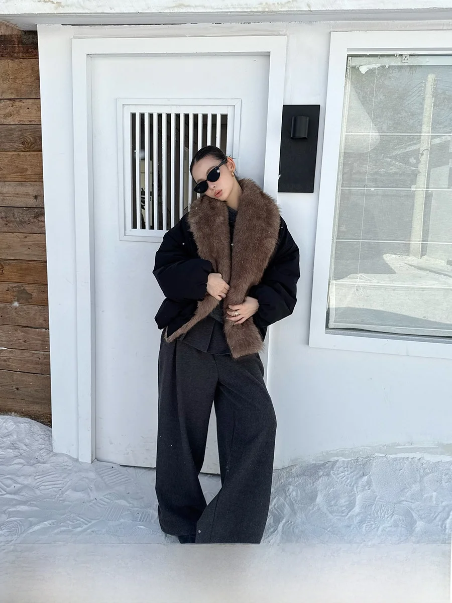 

Thiened Warm Fur Collar Coat Women's ort Sli Outerwear Cool Sle Long Sve Button Closure Faionable Winter Jaet