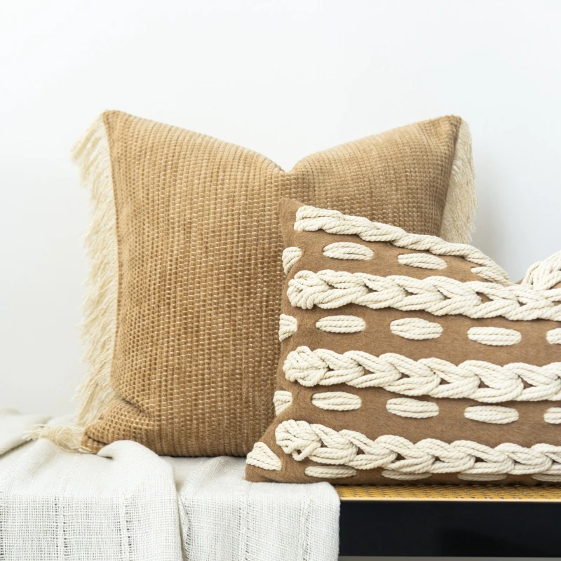 30X50/45X45CM Brown Throw Pillow Cover Weaving Tassel Homestay Stamping Waist Cushion Cover Decor Home Decorative Pillowcase