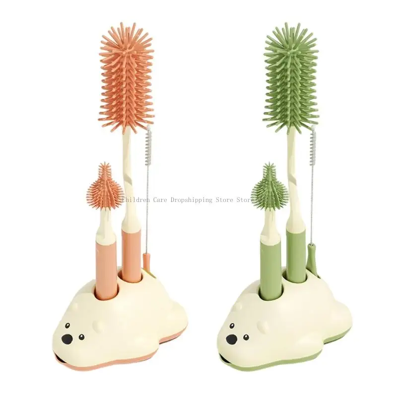 

4PCS Silicone Baby Bottle Brush Set For Infant Feeding Accessories Nipple Cleaner With Ergonomic Handle