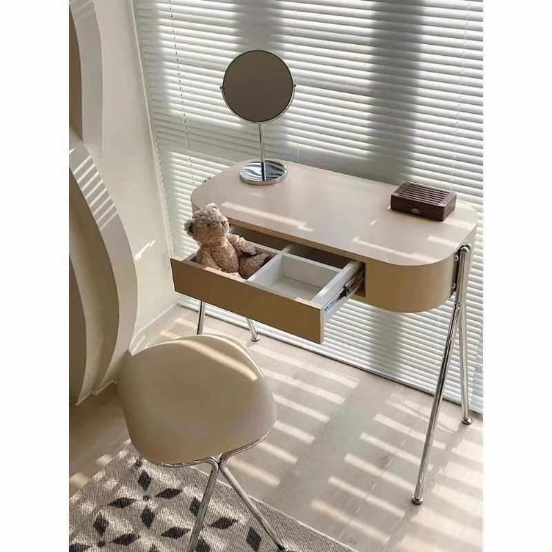 

Cream Aesthetic Vanity Table, Nordic Luxury Small Makeup Desk, Nightstand Drawer Storage Writing Table Vanity Table with Drawers