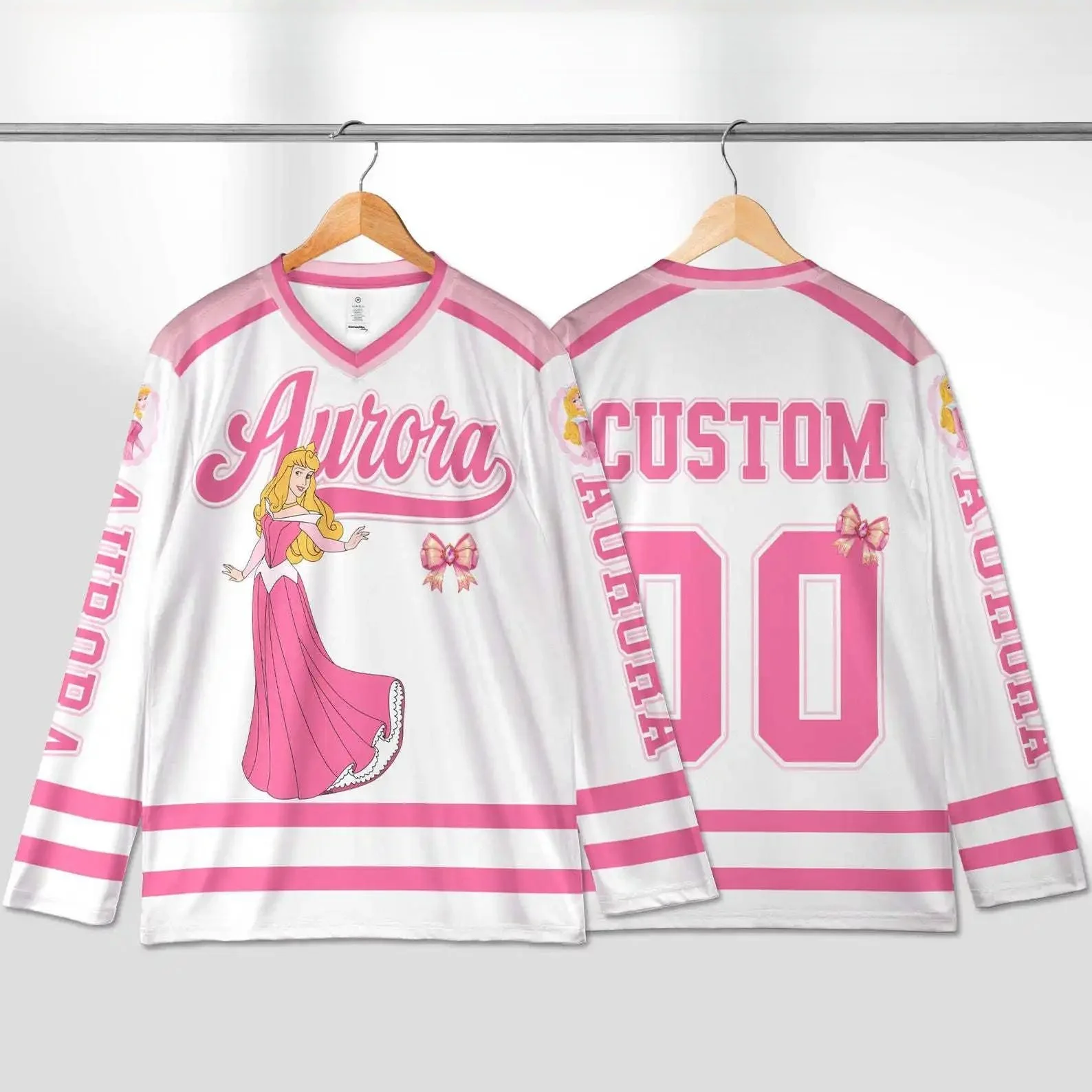 2025 ديزني أورورا إلسا وآرييل هوكي الجليد جيرسي ثلاثية الأبعاد الرجال طويلة الأكمام البلوز موضة فريق الرياضة الهوكي جيرسي #1