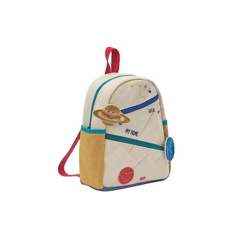 Children Embroidery Letters Backpack Cartoon Stars Planet Travel Shoulders Bag Large Capacity Zipper Closure Daypack