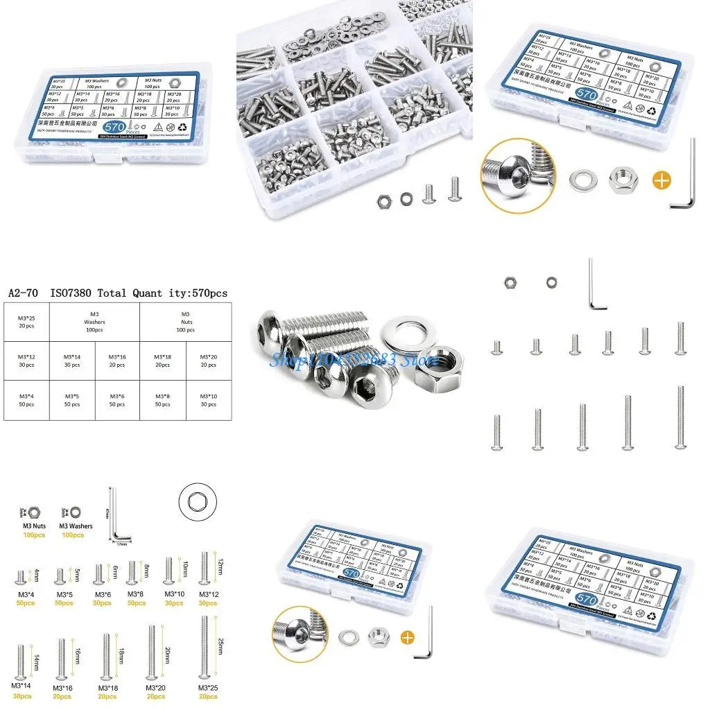 

Y6GD Durable Stainless Steel Screws with & Washers Set Socket Head Screw set
