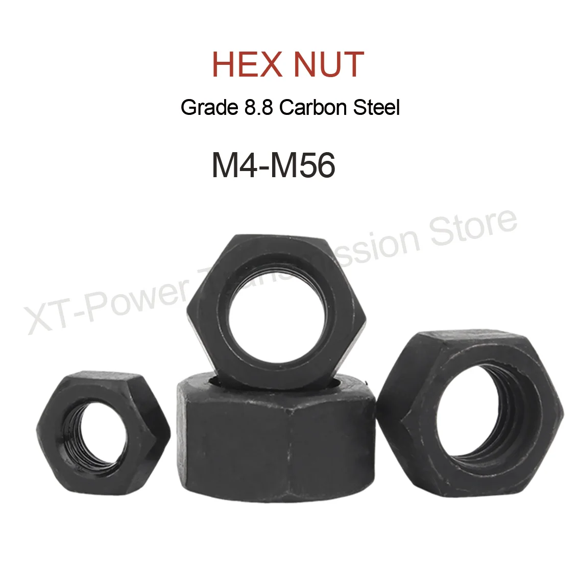 Black Grade 8.8 Carbon Steel DIN934 Hex Hexagon Nut for M4 M5 M6 M8 M10 M12 M14 M16 M18 M20 M22 M24 M27 M30 M36-M56 Screw Bolt