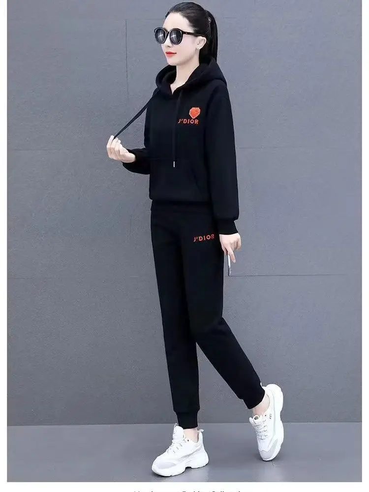 Women's casual sportswear set 2024 new fashion Korean version hooded loose sweatshirt two-piece set trendy