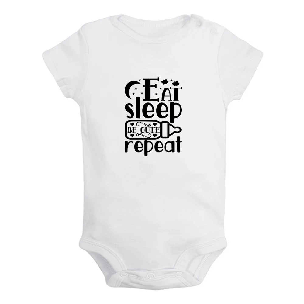 

New Eat Sleep Cute Repeat Fun Graphic Baby Bodysuit Cute Boys Girls Rompers Infant Short Sleeves Jumpsuit Newborn Soft Clothes