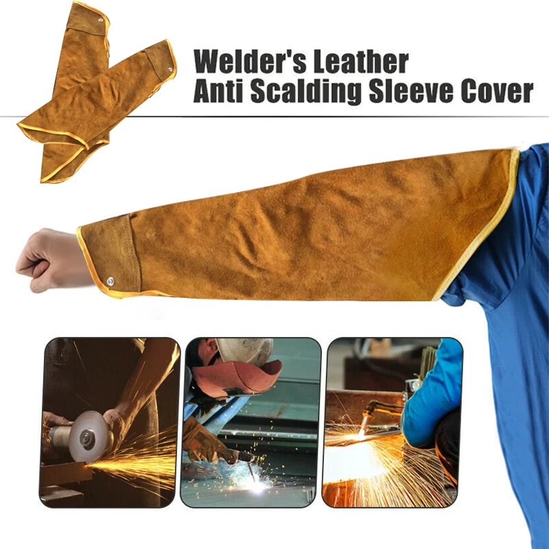 1 Pair Heat Resistant Welding Arm Sleeves Protection Cuff Safety For Workers Cowhide Leather Welded Sleeves Spark-proof