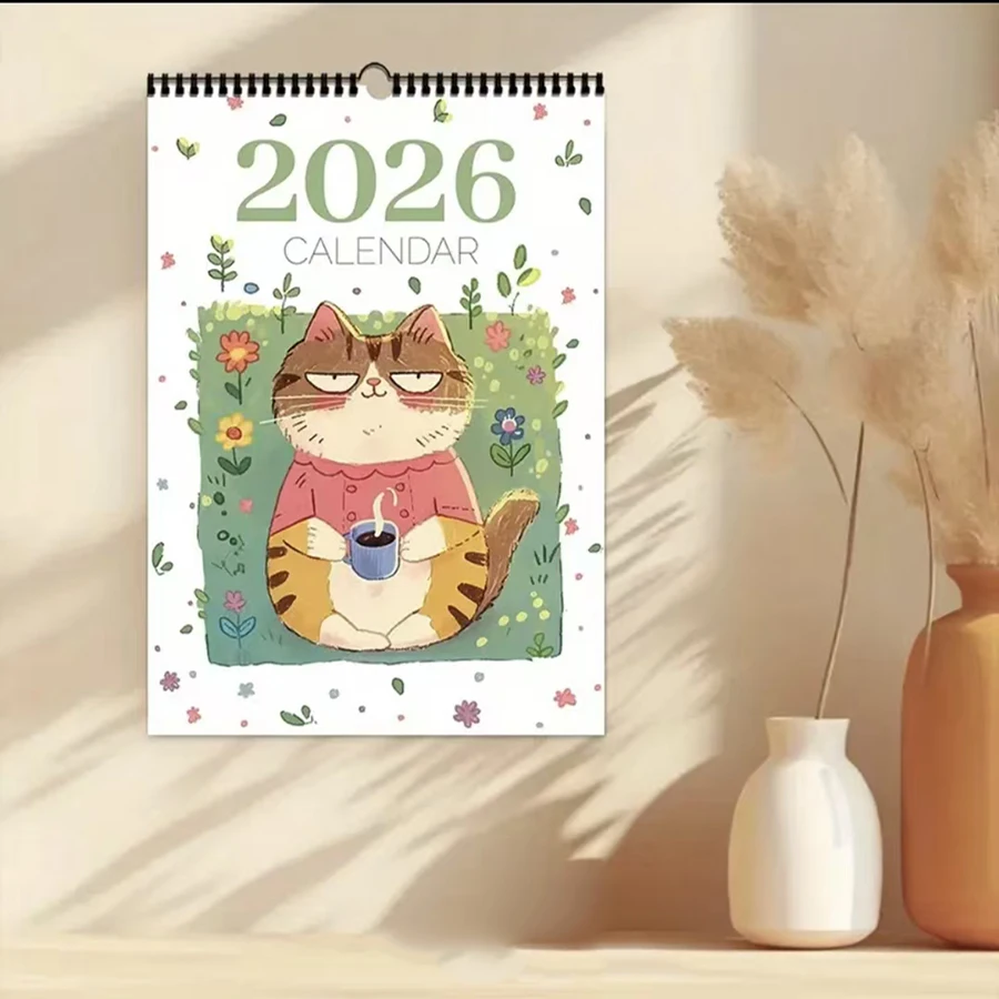 

1pc 2026The working cat Calendar- Monthly Wall Hanging Planner with Artistic Feline Characters, and Living Room Decor