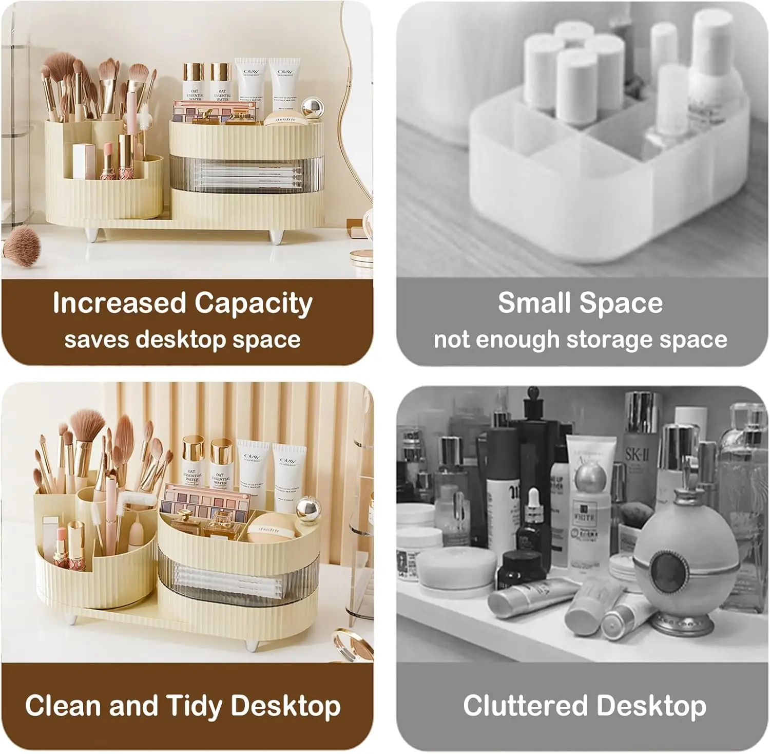 360° Rotating Makeup Organizer 2/3 Layers Large Capacity Makeup Brush Holder Cosmetic Storage Rack for Vanity Bathroom