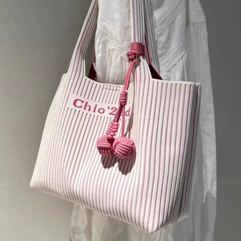 

Chio2nd Pink 2025 New Fashion Wave Simple Tote Bag Large Bag Single Shoulder Women's Bag Women's Summer Niche Design