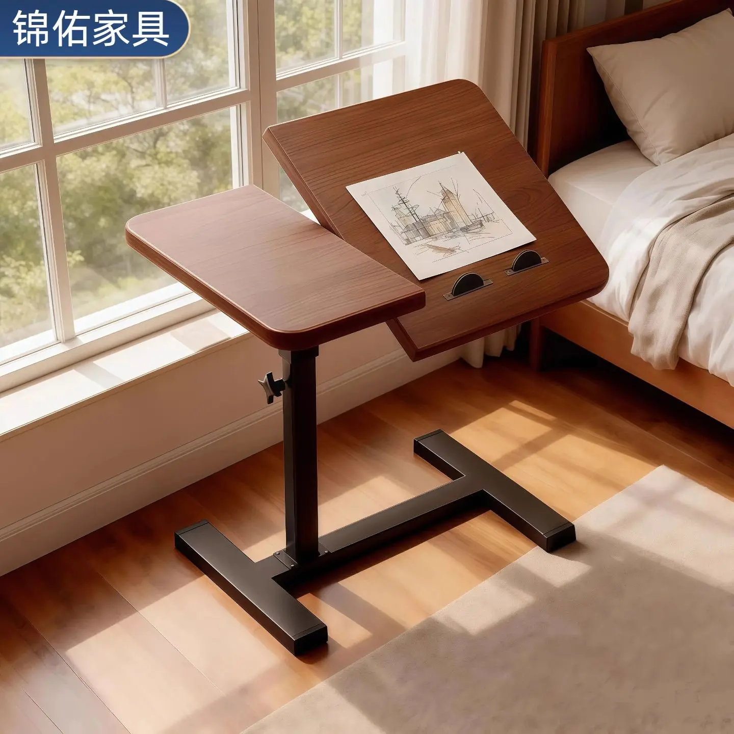 Height Adjustable Folding Side Table Rotating Bedside Laptop Desk Engineered Wood Top Compact Sofa-Side Writing Study Adult Home