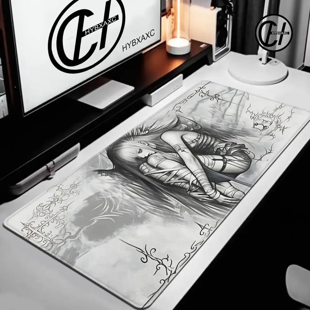 Black White Angel Goth Mouse Pad For Office Gaming And Keyboards Non-Slip Large Waterproof