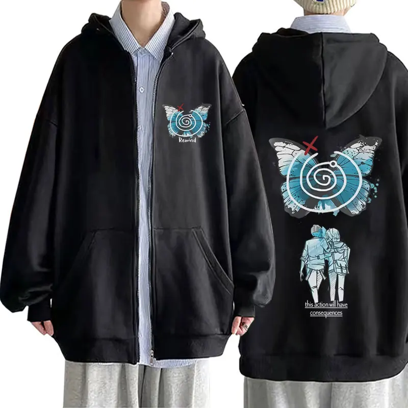

Game Life Is Strange Butterfly Graphic Zipper Hoodie Men Women Fashion Vintage Oversized Hoodies Male Casual Zip Up Jacket Coat