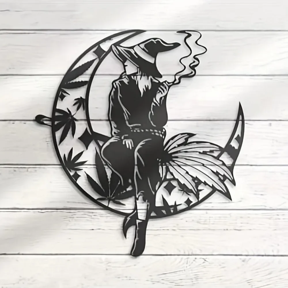 Adornos artesanales de Metal para decoración festiva del hogar, Escena de Halloween, fiesta, porche, colgante de hierro forjado, Luna y bruja