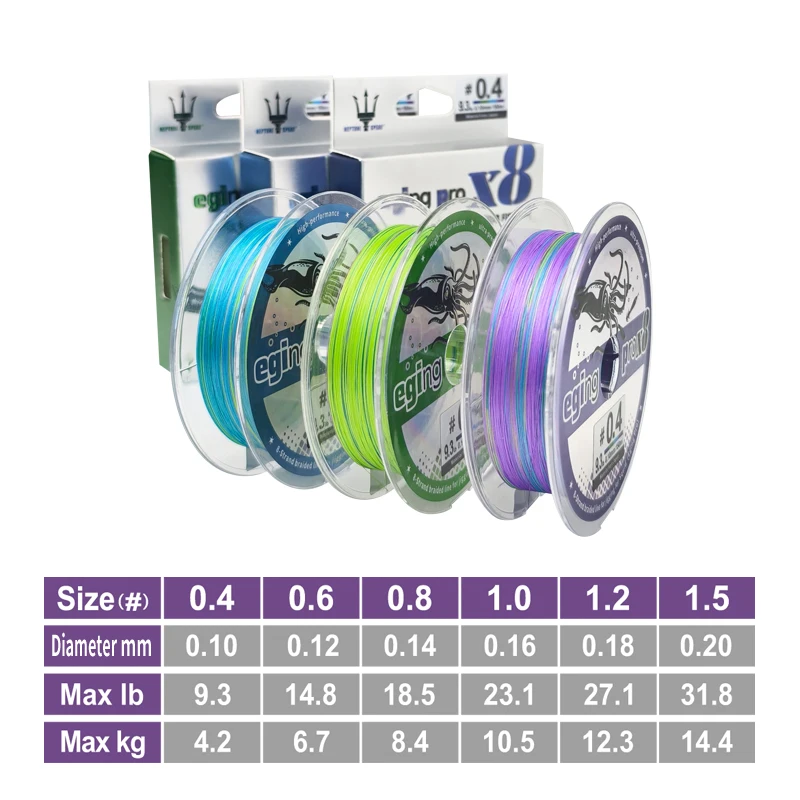 Fishing Line 150M X8 Shrimp Egi 8 Braided Fishing Thread Cuttlefish Squid PE Line Octopus Bait Multifilament Line Sea Tackle