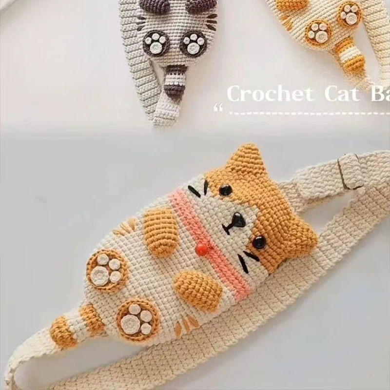 Cat Crossbody Bag DIY Material Yarn, Mobile Phone Bags Yarn Crochet Thread Set,Cute Coin Purse, Couple Weaving Gift Knitted Yarn - Image 6