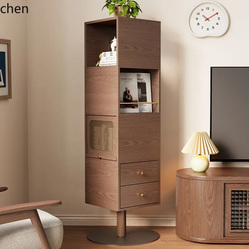 ZWS. Solid wood rotating bookshelf 360 degree bookcase Internet celebrity living room movable floor shelf